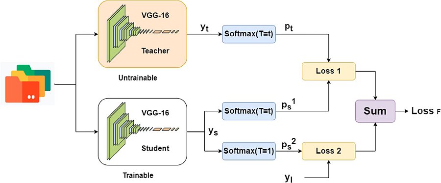 Pipeline diagram showing session data, preprocessing, a teacher network and self-distillation into the evaluated model.