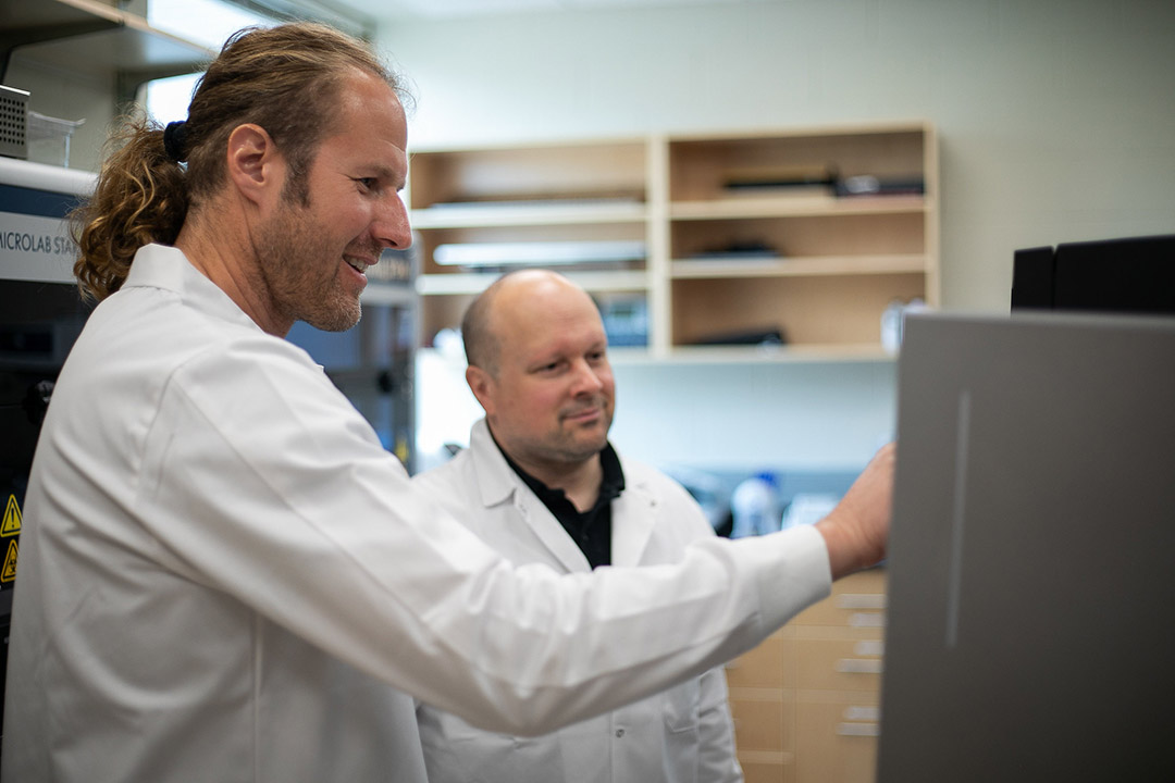 Dr. Martin Mau (left) leads the new USask Omics Resource Centre with the assistance of Rick Goertzen, genomics research technician. (Photo: Christina Weese)
