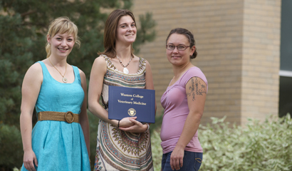 Above (left to right): Crystalyn Legg-St. Pierre, Evelyn Muma and Serena Caunce received awards for their research posters during the 2014 WCVM Undergraduate Research Student Poster Day. 