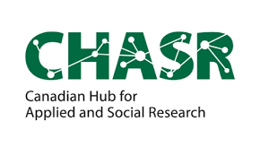 CHASR logo. CHASR is written in green font, with white decorative connections and Canadian Hub for Applied and Social Research